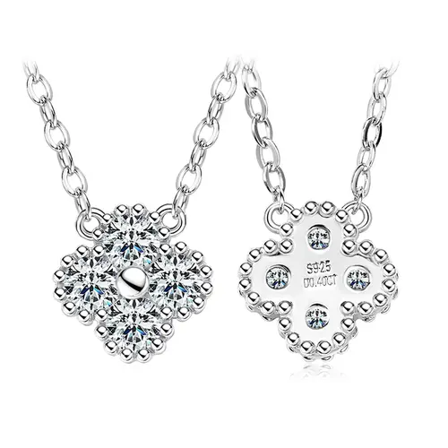 OXTAO Certified Moissanite Lucky Four-leaf Necklaces Earrings Bracelet for Women 100% S925 Silver Jewelry Accessory Sets - Image 5