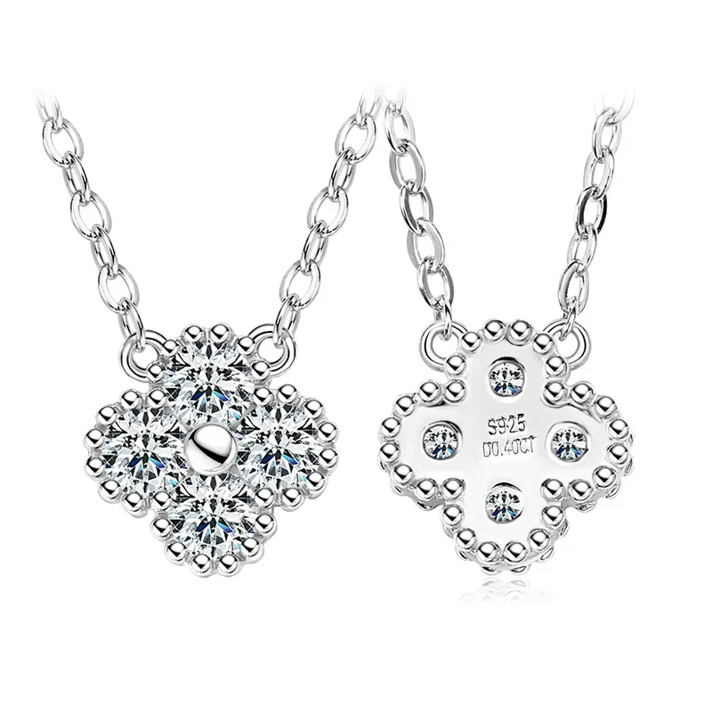 OXTAO Certified Moissanite Lucky Four-leaf Necklaces Earrings Bracelet for Women 100% S925 Silver Jewelry Accessory Sets - Image 5