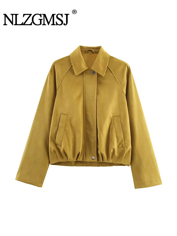 

NLZGMSJ Women's Vintage Zipper Suede Jackets Suede Jacket Long Sleeves 2025 Autumn Outerwear