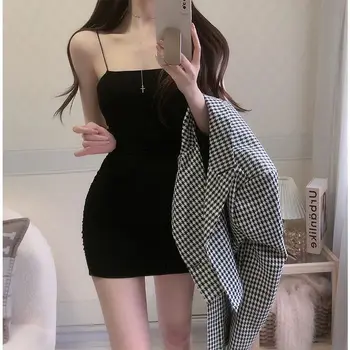 Elegant Solid Sling Sleeveless Type A Sheath Mini Short Dresses Summer New Sexy Slim Slimming Arm Covering Dresses 4