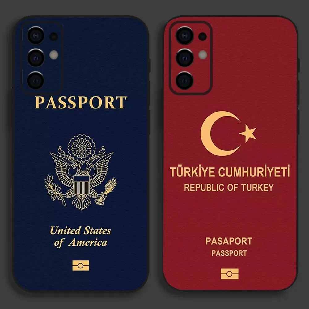 Passport country Phone Case For Samsung S24,S21,S22,S23,S30,Ultra,S20,Plus,Fe,Lite,Note,10,9,5G Black Soft Cover