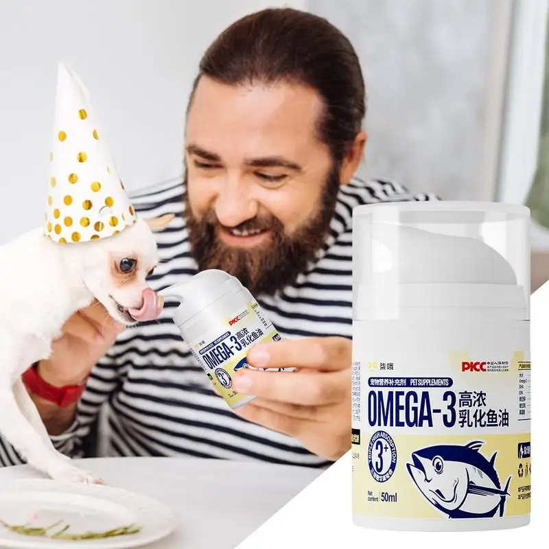 Óleo de peixe para gatos altamente concentrado, tipo líquido imprensa, casaco de coração de estimação, suplementos para saúde articular, 50ml