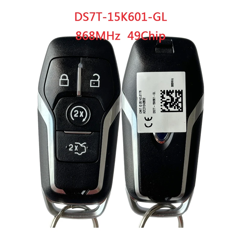 TXK018083 PN DS7T-15K601-GL For Ford Smart Remote Key 4 Button 868MHz 49 Chip 2014DJ2178 A2C31243602