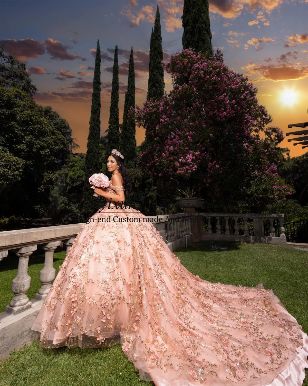 Vestido De baile De princesa para quinceañera, apliques De flores en 3D, lentejuelas De encaje, dulce 16, hombros descubiertos, cumpleaños, 15 Años