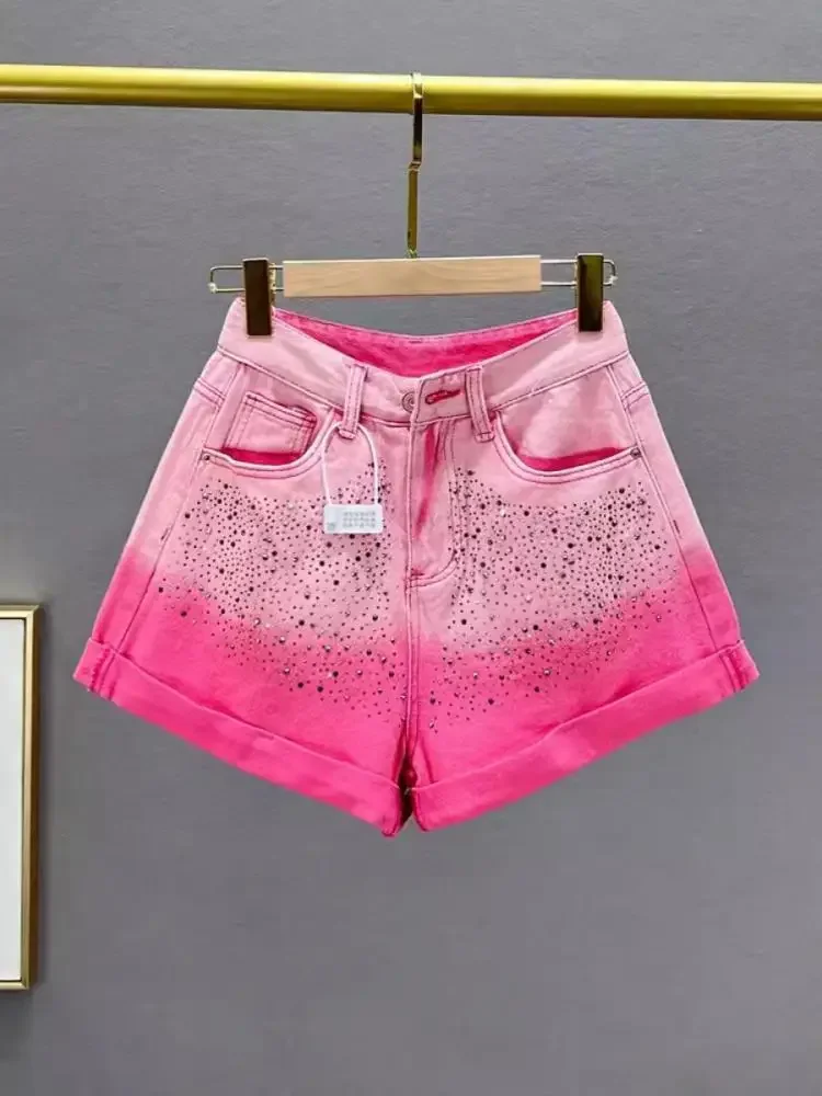 

Корейские модные широкие джинсовые шорты с ромбовидным градиентом, женские осенние шорты 2023, новые узкие джинсовые короткие брюки с высокой талией, модная уличная одежда