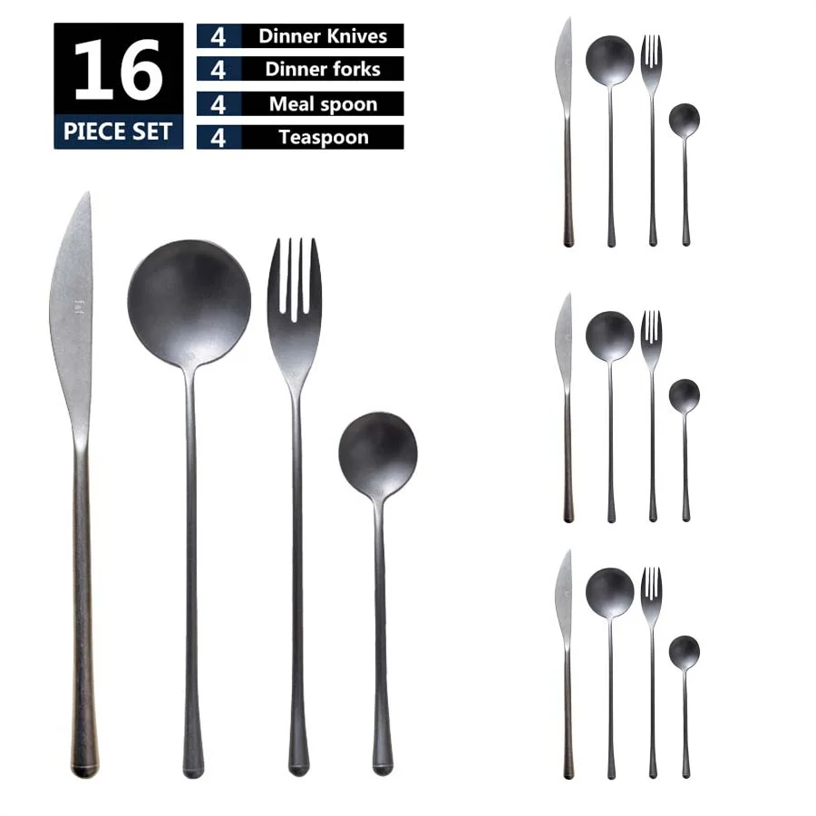 Vintage Stainless Steel Cutlery Set 16 Piece Dinner Party Dating Candlelight Dinner Hotel Restaurant Old Processes