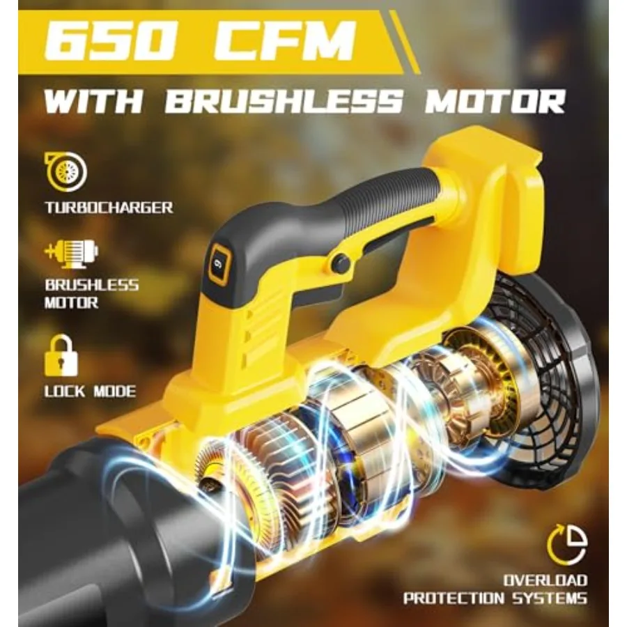 เครื่องเป่าลมไร้สาย เหมาะสำหรับเครื่องเป่าลมไฟฟ้าแบบมือถือ 650 CFM พร้อมมอเตอร์ไร้แปรงถ่าน อุปกรณ์ป้องกันในตัว ปรับความเร็วได้
