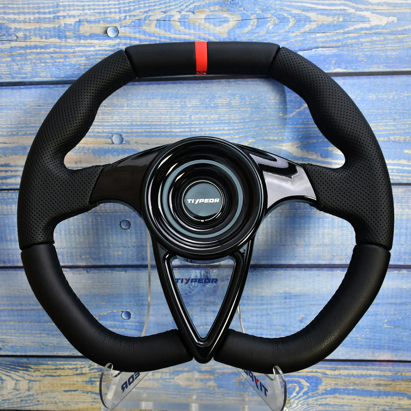 Tiypeor 350MM Racing Steering Wheel Perforated Leather Red Mark Universal Car Sport Steering Wheel For Racing Car
