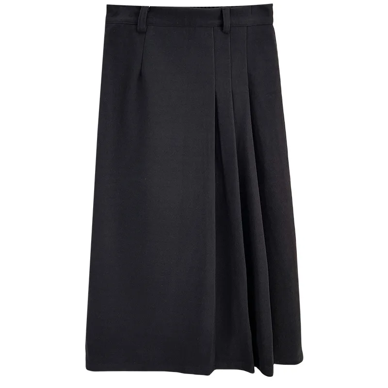 Autumn And Winter 100KG Fashion Pleated Woolen Skirt Plus Size Women\'s Black A-line Skirt 1942