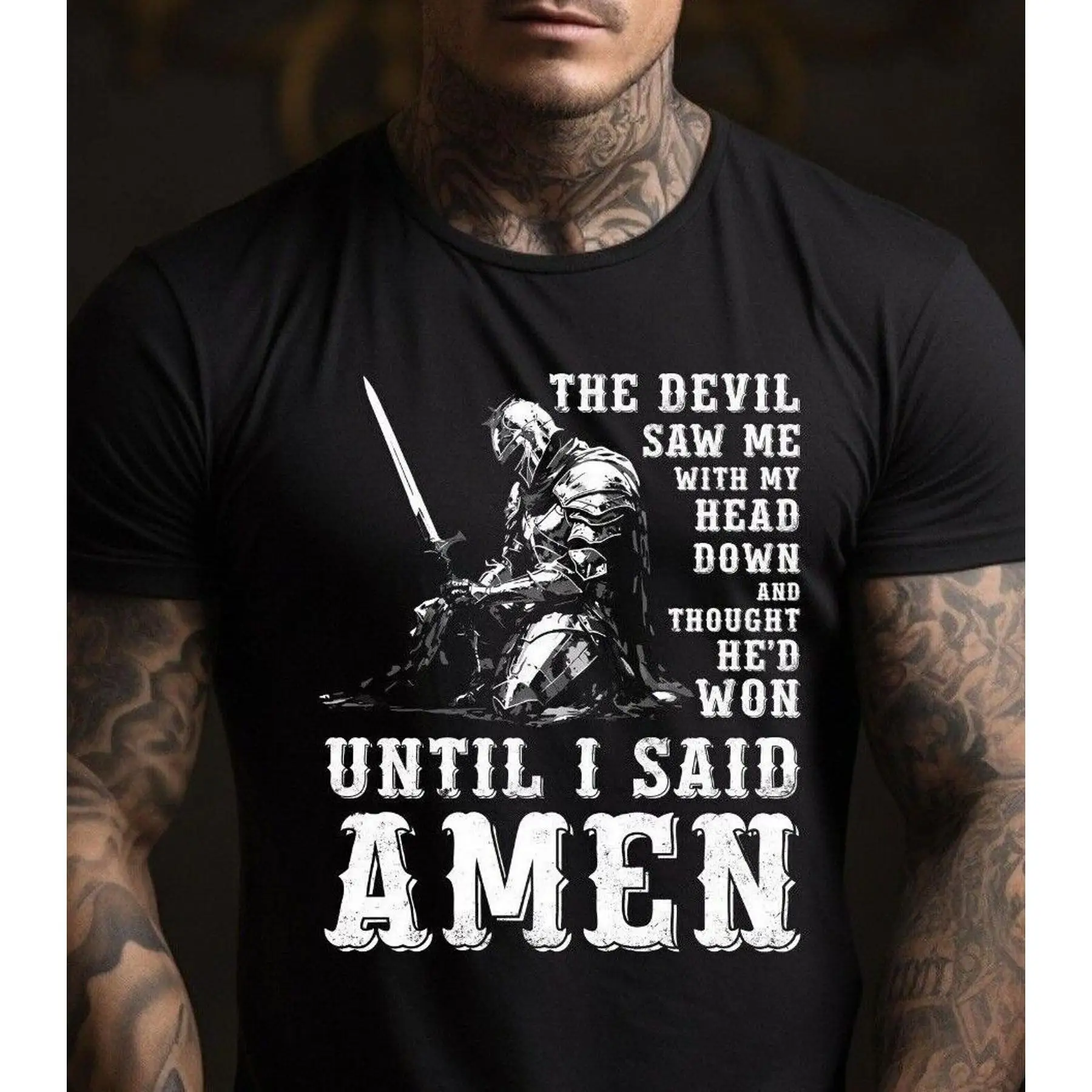 

The Devil Saw Me With My Head Down And Thought He d Won Men s Christian T shirt