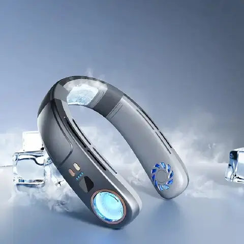 휴대용 USB 에어컨 목 선풍기, 화려한 눈부신 조명, 매달린 큰 바람, 블레이드리스