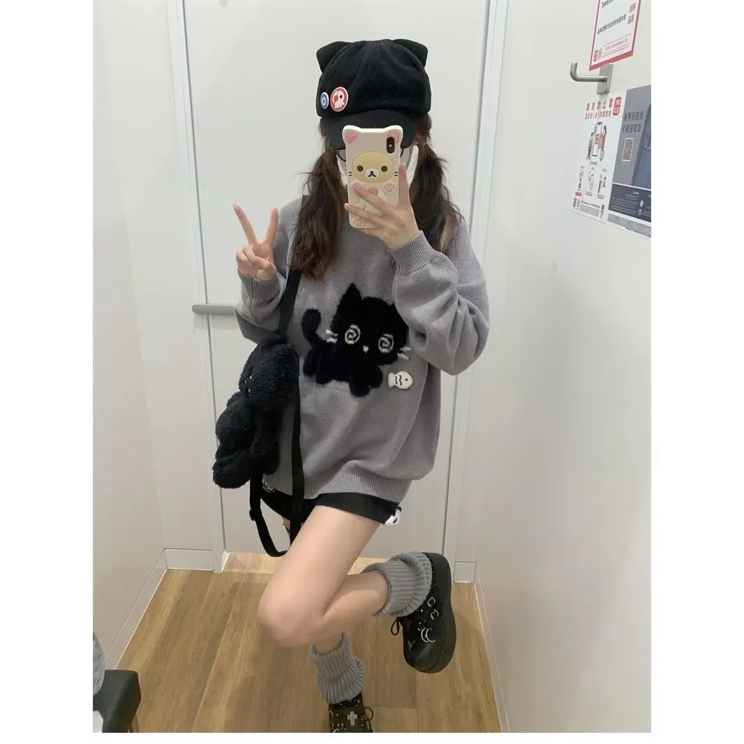 

Cartoon Y2K Long Sve Knitted Sweater Overhead Design Sensation Fi Pattern Aby Culture Autumn Initial Knitwear