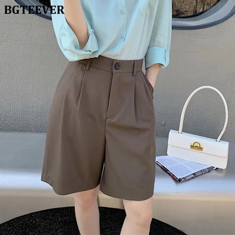 

BGTEEVER шикарные женские Костюмные шорты с высокой талией, летние повседневные свободные женские шорты на пуговицах с карманами