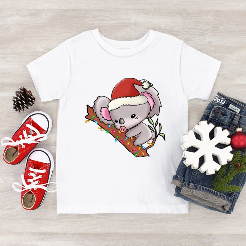 New Christmas Koala Children T-Shirt Funny Cartoon Koala Tops Tees Kawaii Short Sleeve Boys Girls Merry Christmas Trend T Shirt