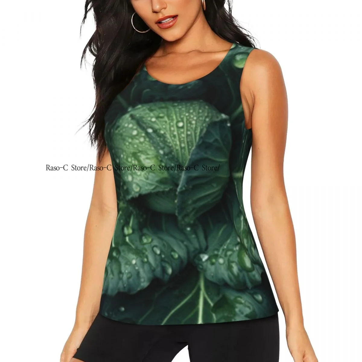 Women Sport tank Tops Loose Yoga Tops Quick Dry Workout Sport Tops Fresh Cabbage With Water Drops Print Yoga Shirt