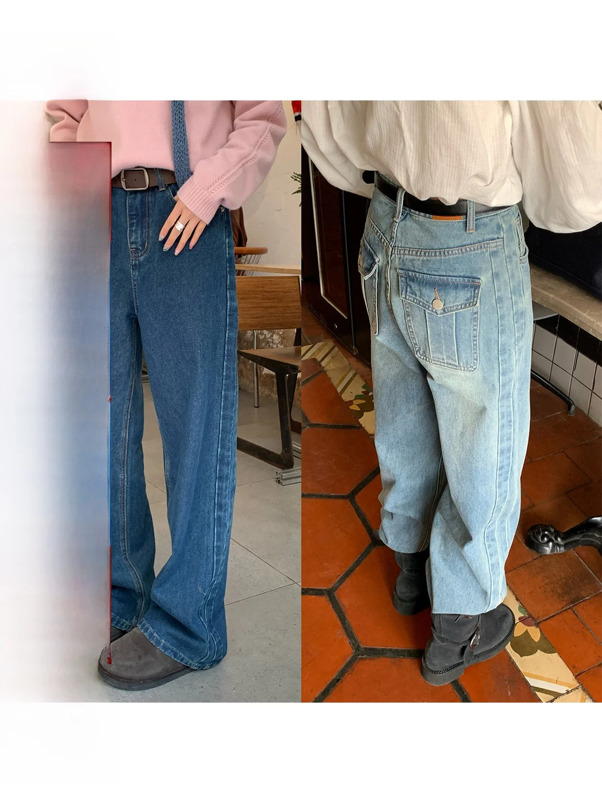 

Свободные широкие джинсы RAINY, американские прямые свободные джинсы с разрезом в стиле ретро, весенне-осенняя женская одежда, универсальная одежда с мясным покрытием