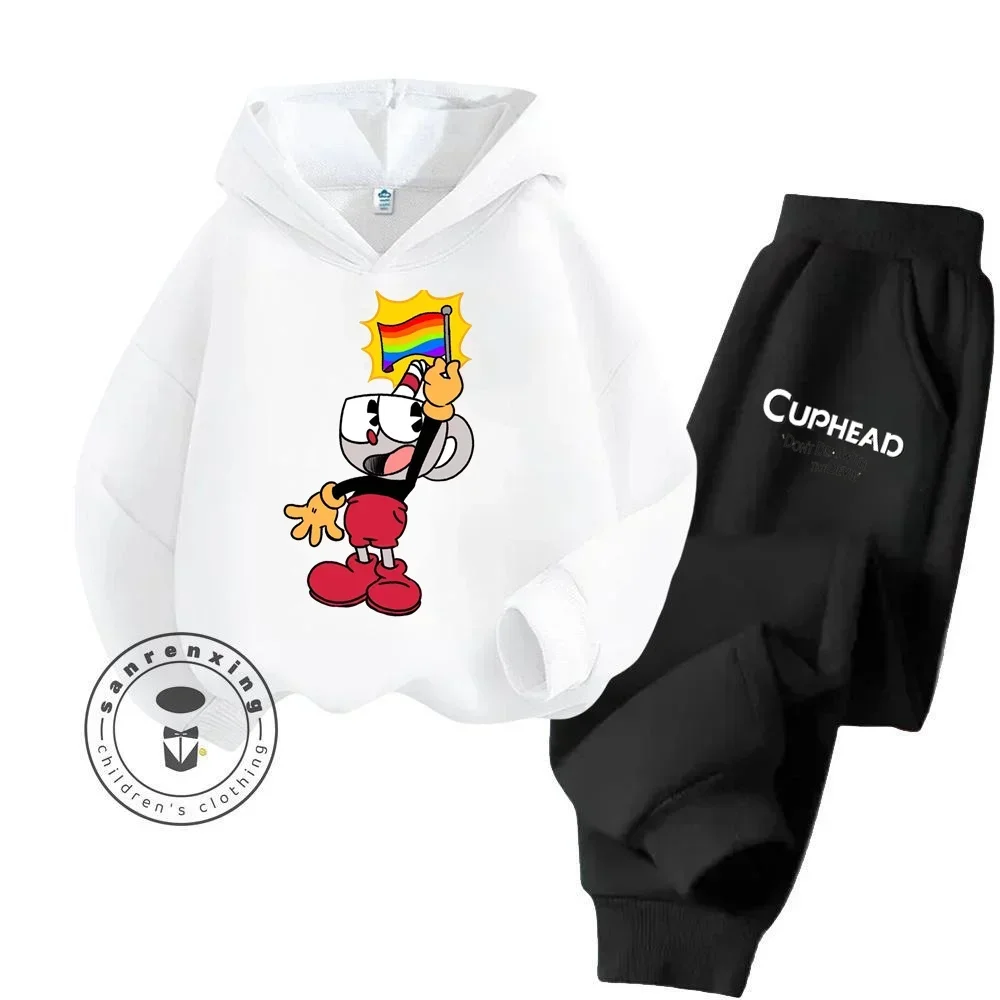 

Cuphead Cartoon Stylish Meticulously Solid Color Casual and Refined Boasting an Ultra Soft Hand Feel Loose Children Hoodie Set