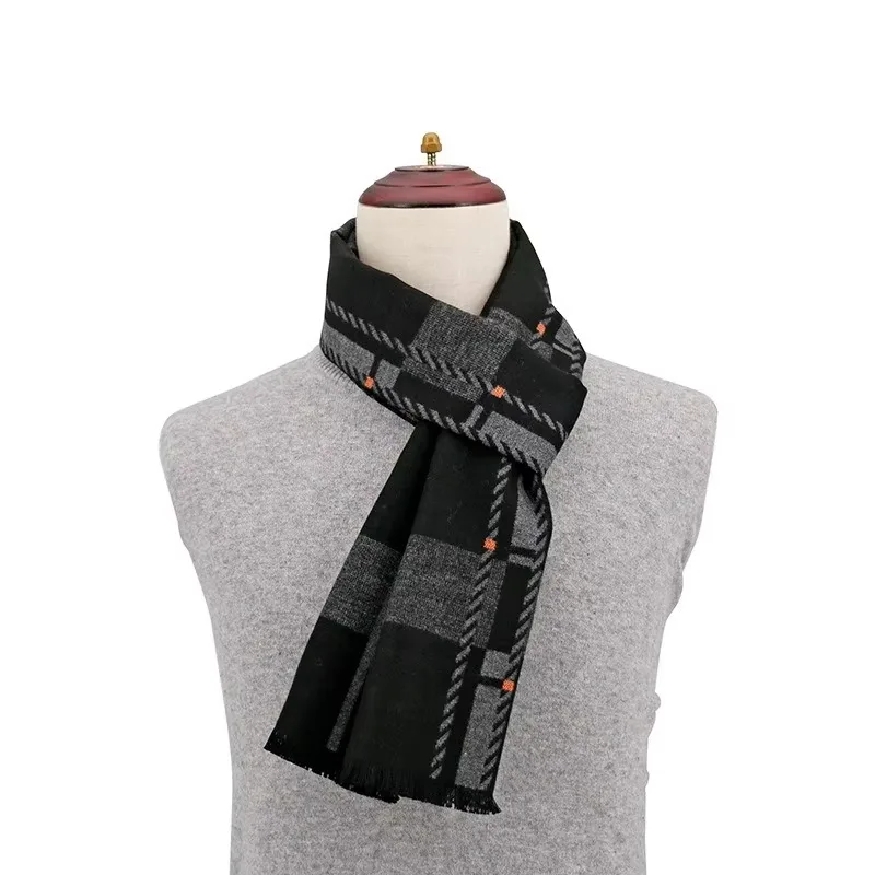 2024 Luxury Brand Winter Plaid Cashmere Scarf for Men Warm Neck Scarfs Male Business Scarves Long Men\'s Pashmina Shawl