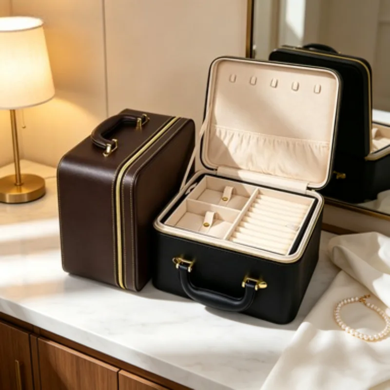 Leather Jewelry Collection Case Large Capacity Ring Storage Boxes Women Bracelet Organizer Cases Handheld Necklace Storages Box