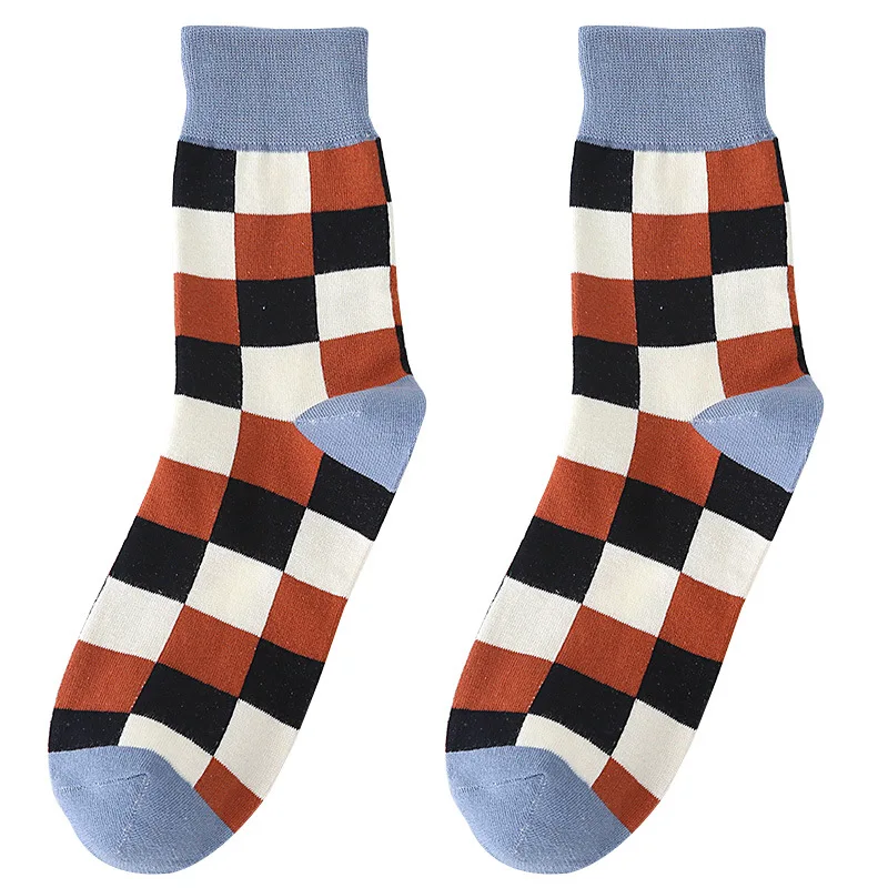 5 Pairs Colorful Argyle  Pattern Cotton Men Crew Dress Socks Pack Novelty Quality Designer Harajuku Gifts for Men Husband Happy