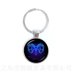 New 12 Zodiac Signs Keychains Retro Twelve Constellations Cabochon Glass Time Gem Pendant Keyring For Gift
