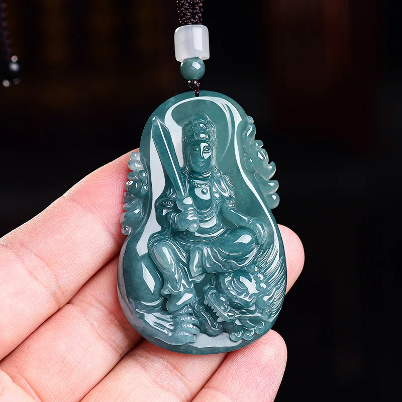 Natural Burmese Jadeite Manjushri Pendant Necklace Gemstone Luxury Real Jade Designer Talismans Accessories Gifts for Women