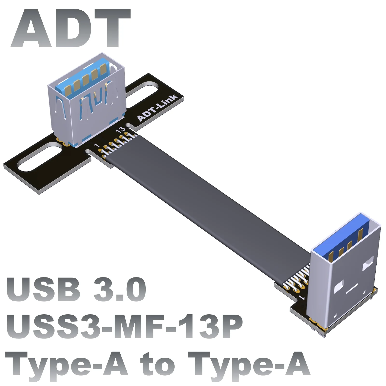 

USB3.0 Flat Thin Type A Male to Male Dual Angle Bend Adapter Cable Lightweight A Mother to A Father Connector Transducer Line