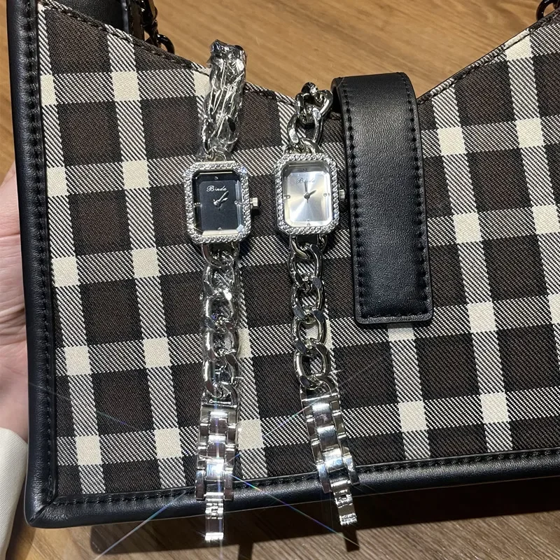 Orologi da donna quadrati di lusso orologi da polso femminili neri in oro con diamanti eleganti orologi da donna con bracciale Montre Femme