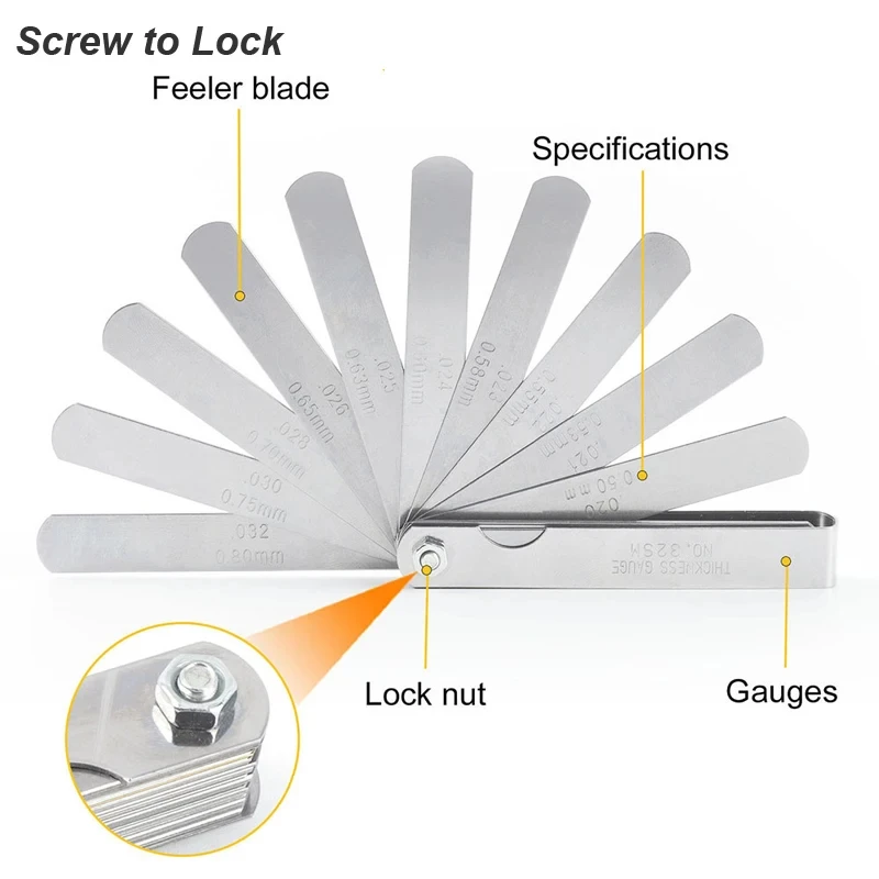 89A32 Inch Metric Thickness Feeler Gauge ,Fractional MetricRange 0.04-0.88mm,Thickness Measurement and Layout Tool