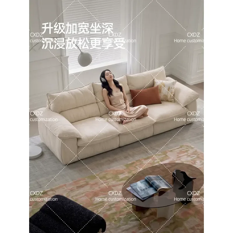 Cream Style Fully Detachable Washable Anti Cat Scratch Chenille Fabric Sofa High Backrest Straight Row for Living Room
