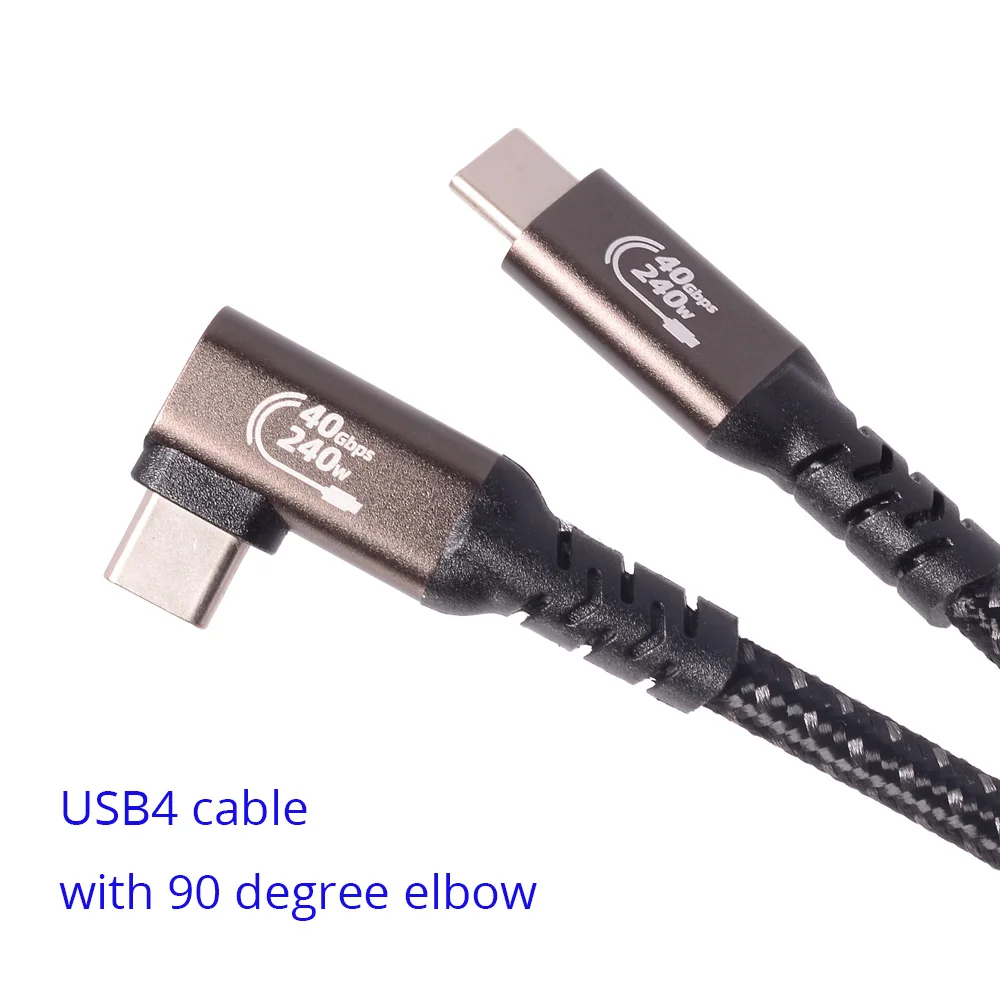 Cable de codo USB 4 Thunderbolt3/4 PD 240W 5A 8K tipo C, Cable de datos de carga rápida USB C corto 0,2 m 0,5 m 1m Macbook Pro VR Link