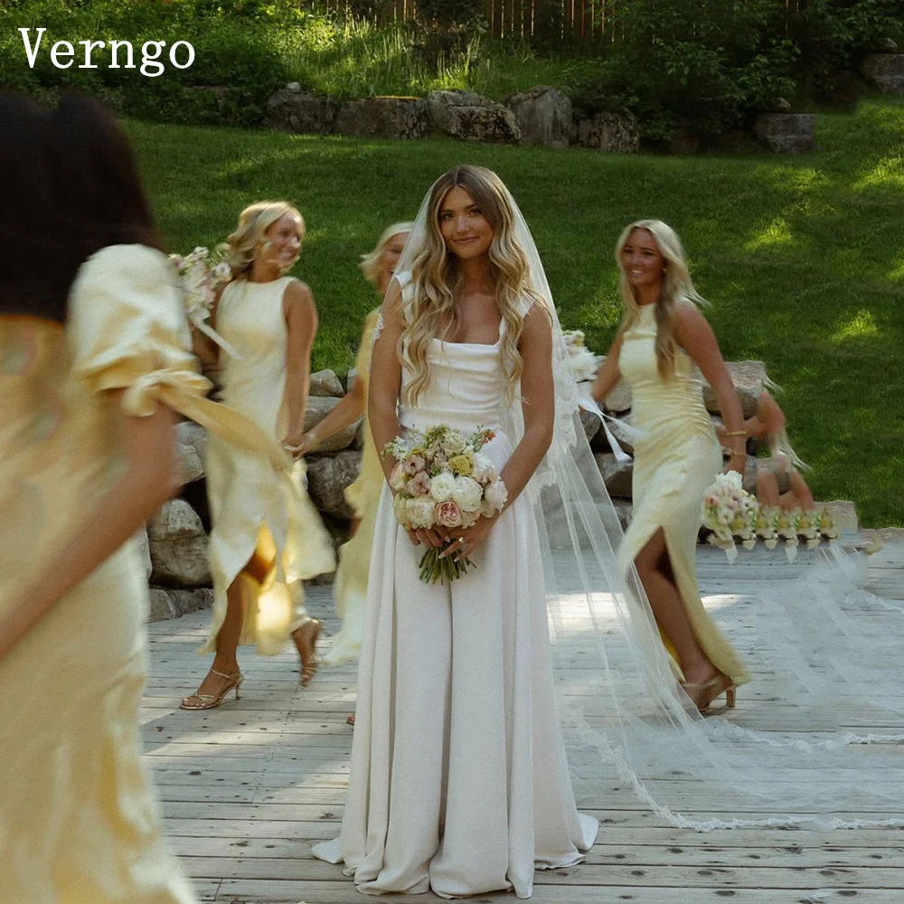 Verngo-vestido de novia de crepé marfil, tirantes finos, línea A, vestidos de novia elegantes para mujer, vestidos de novia con tren personalizado