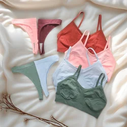 Women Seamless Bra Set Push Up Sports Bra Female Underwear Set Low Wasit Thongs Wire Free Soft Crop Top Sexy Girls Lingerie Set