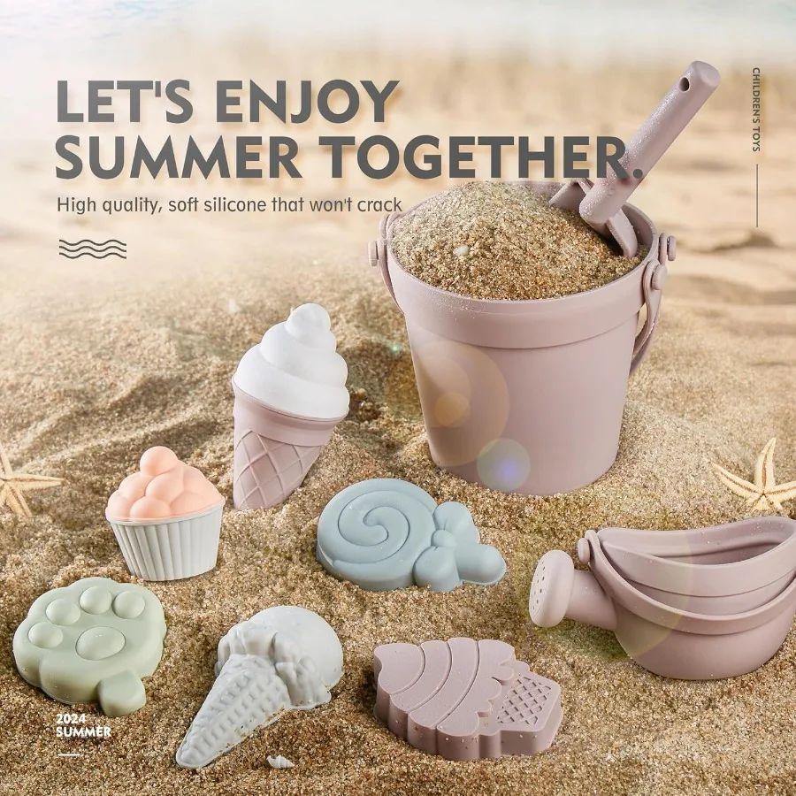 17 pièces jouets de plage en Silicone, jouets de plage modernes pour bébé, ensemble de plage adapté aux voyages, seau en Silicone, arrosoir, pelle, 12 moules à sable,