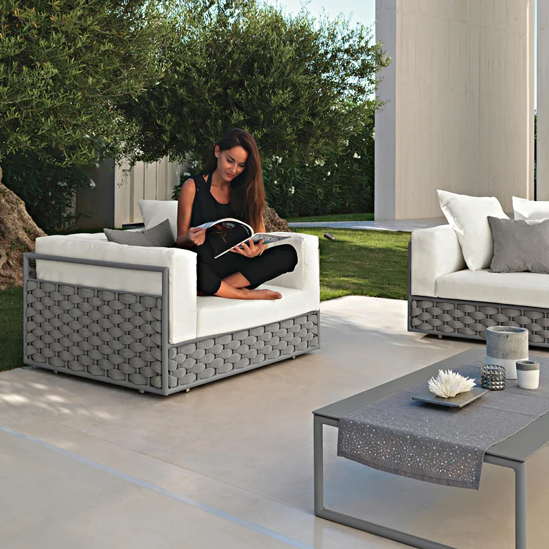 Nordic outdoor rattan sofa coffee table combination sunscreen creative rattan chair terrace model house courtyard garden rattan