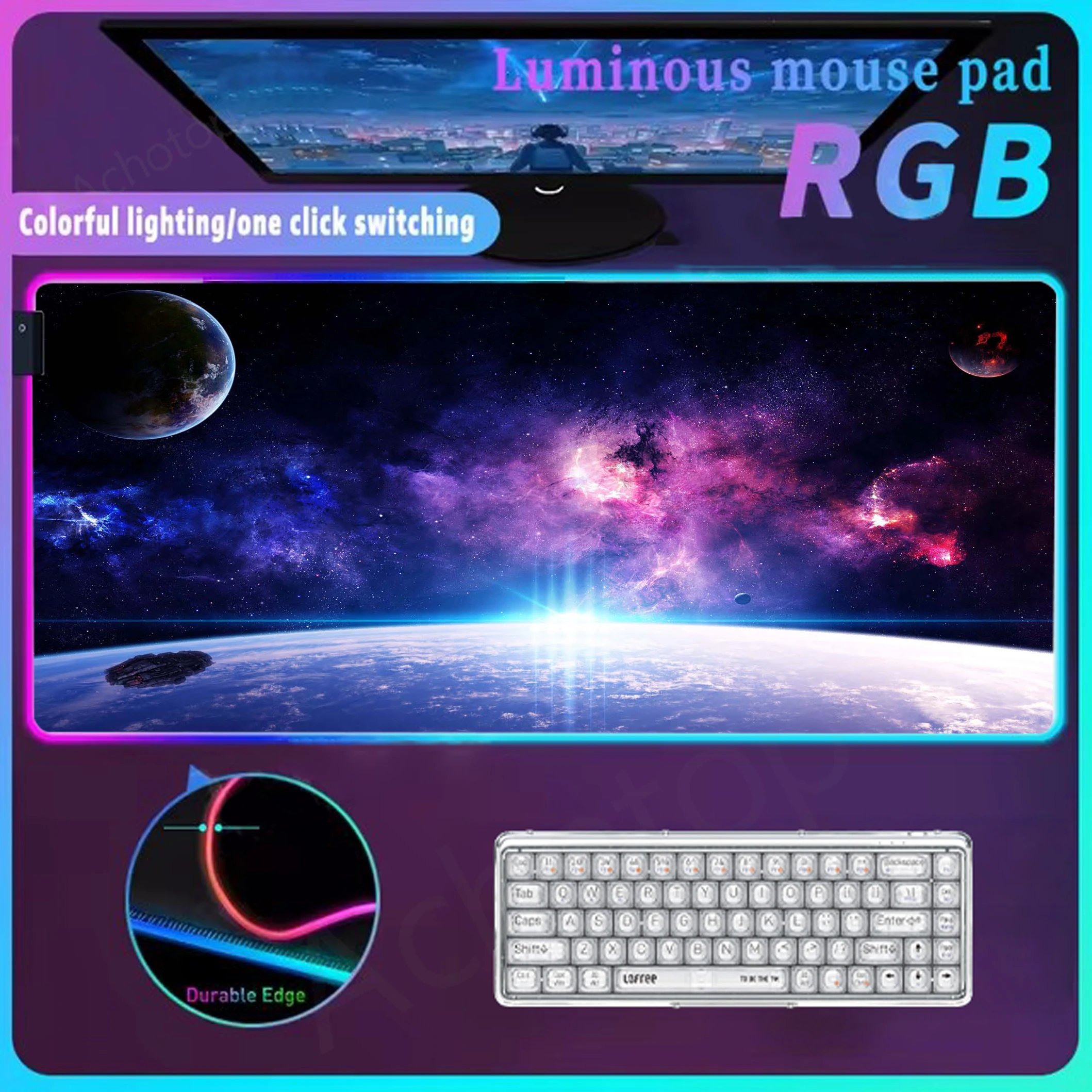 Space Rgb Mouse Pad Glow Personality Mousepad Gaming Accessories Led For Table Carpet Luminous Keyboard Pads Pc Setup Mat Led