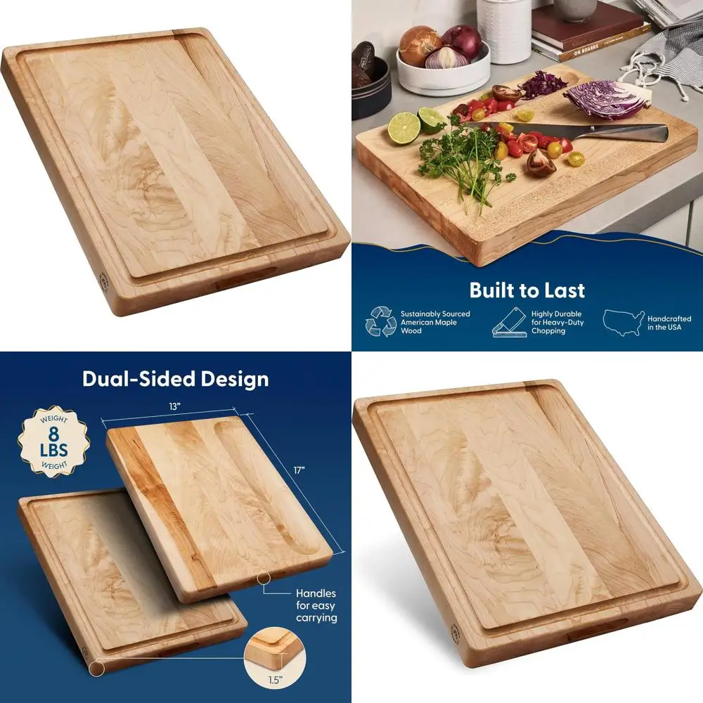 

Большая кухонная разделочная доска из клена 17x13 с канавкой для сока и отделением для сортировки — сделано в США (подарочная коробка)