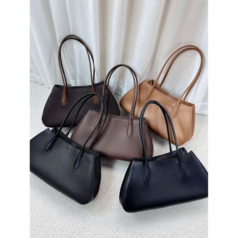 

New high-end retro genuine leather minimalist style underarm large capacity commuter designe luxury high quality tote women bag