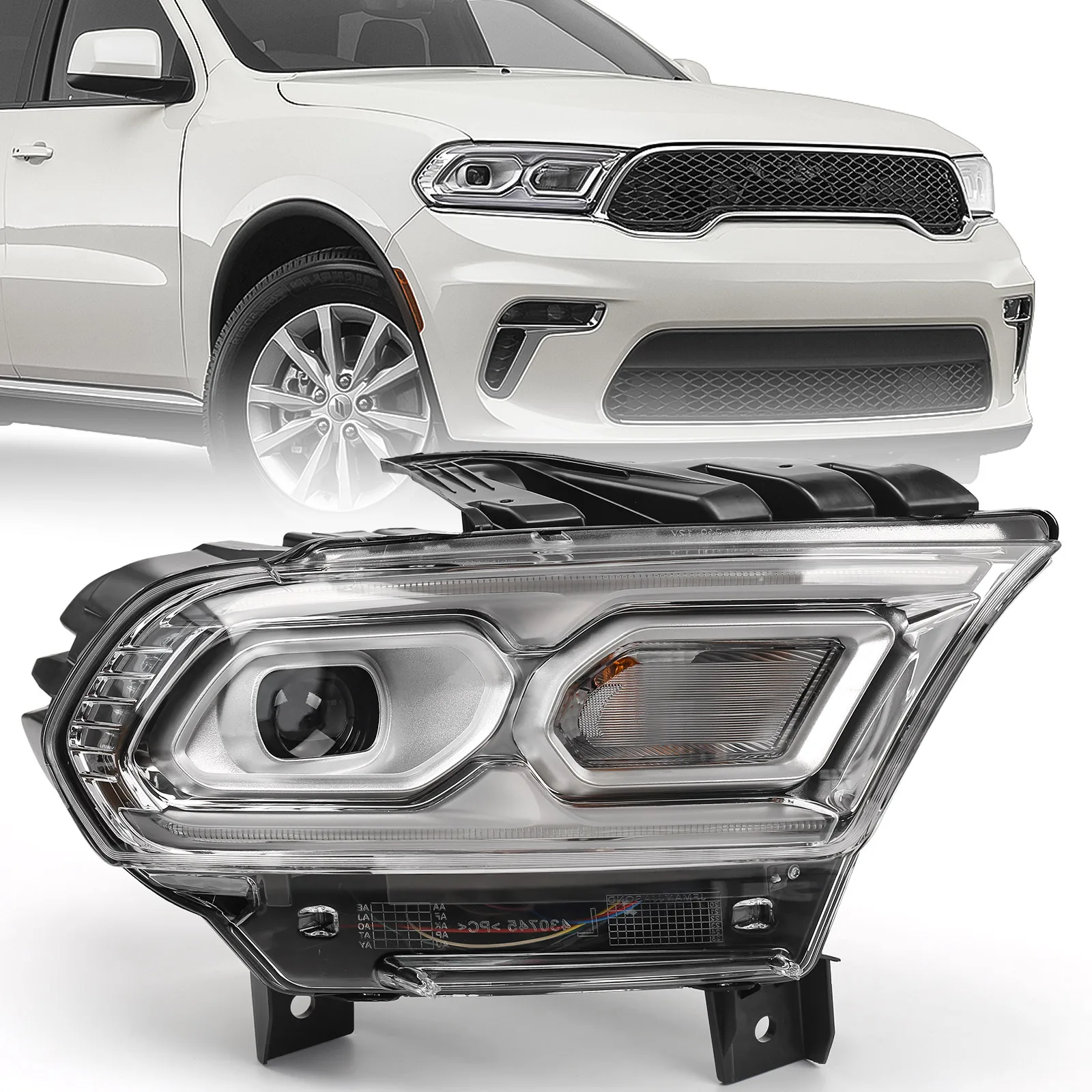 Headlight Set Chrome Trim  headlamp  Fits for  2021-2022 Dodge Durango 68433776AF