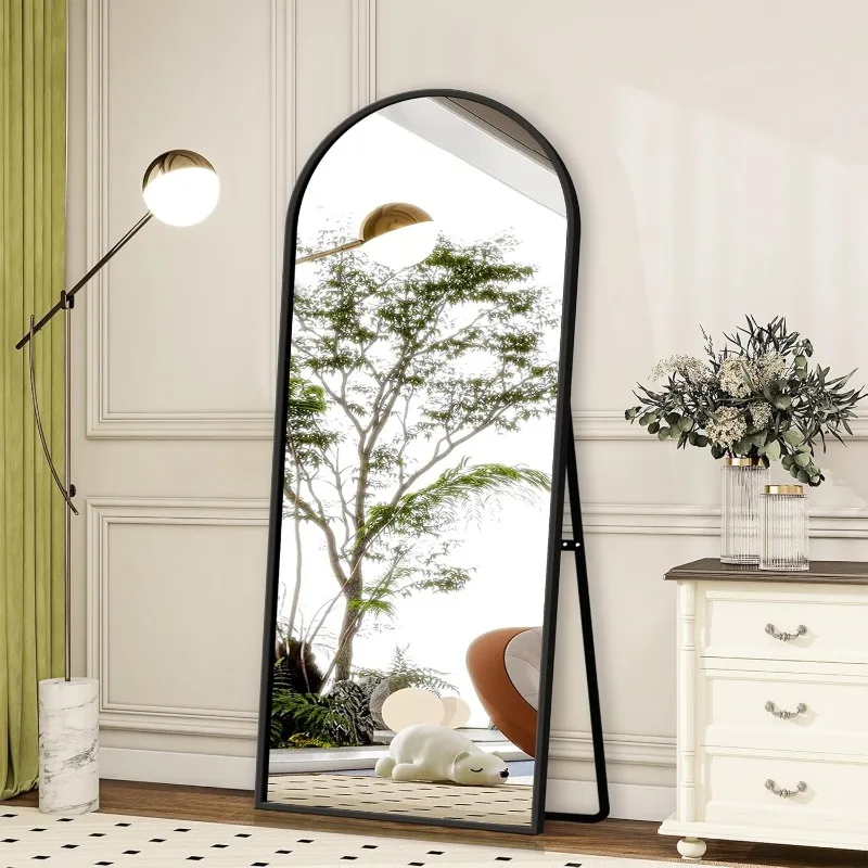 

Full Length Mirror with Stand, 64"x21" Arched Full Body Mirror with Aluminum Alloy Frame, Wall-Mounted/Leaning Against Wall