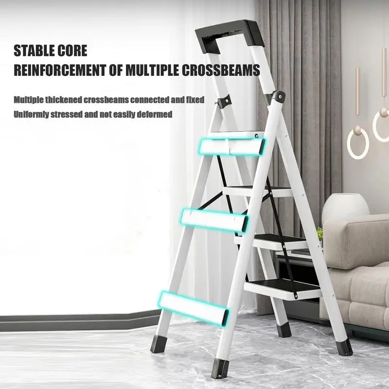 Step Stool Ladder 4 Step Strong Load-Bearing Safety Stepladder Folding Step Stool Step Ladder Non-Slip Step Stool For Home