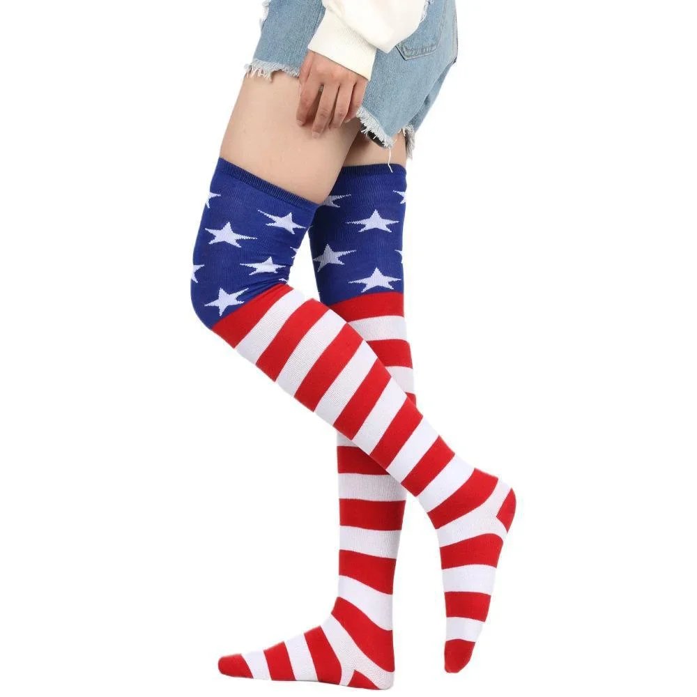 Star Spangled Banner Socks American Flag Stockings USA Star Socks for Women Over Knee Socks