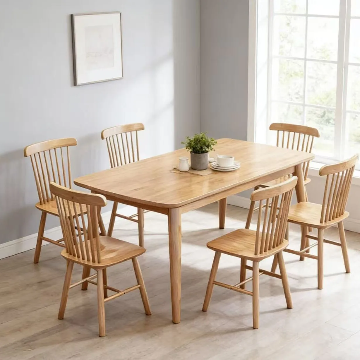 Solid wood dining table and chairs family dining table Solid wood combination hotel rectangular small