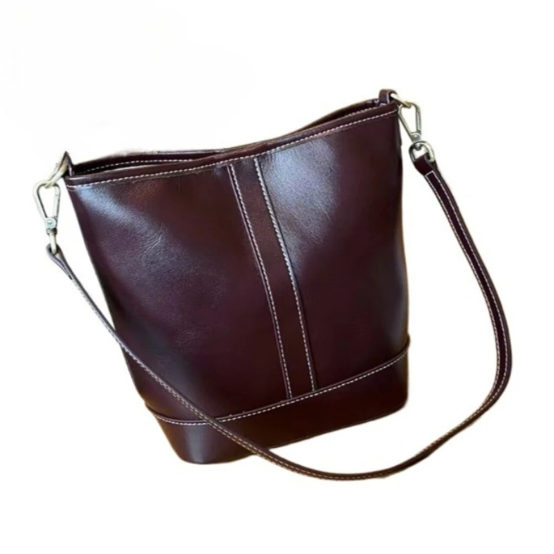 Elegant Everyday Bucket Bag Convertible Crossbody for Women Genuine Leather Drawstring Adjustable Shoulder Strap Luxury Handbag