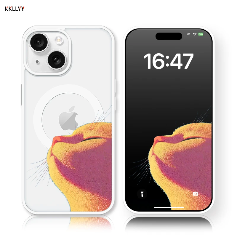 

Акриловый магнитный чехол для телефона iPhone 16E/15/14/13 Pro Max/12/XR, чехол для телефона с принтом, противоударный чехол с изображением кота, праздничные подарки