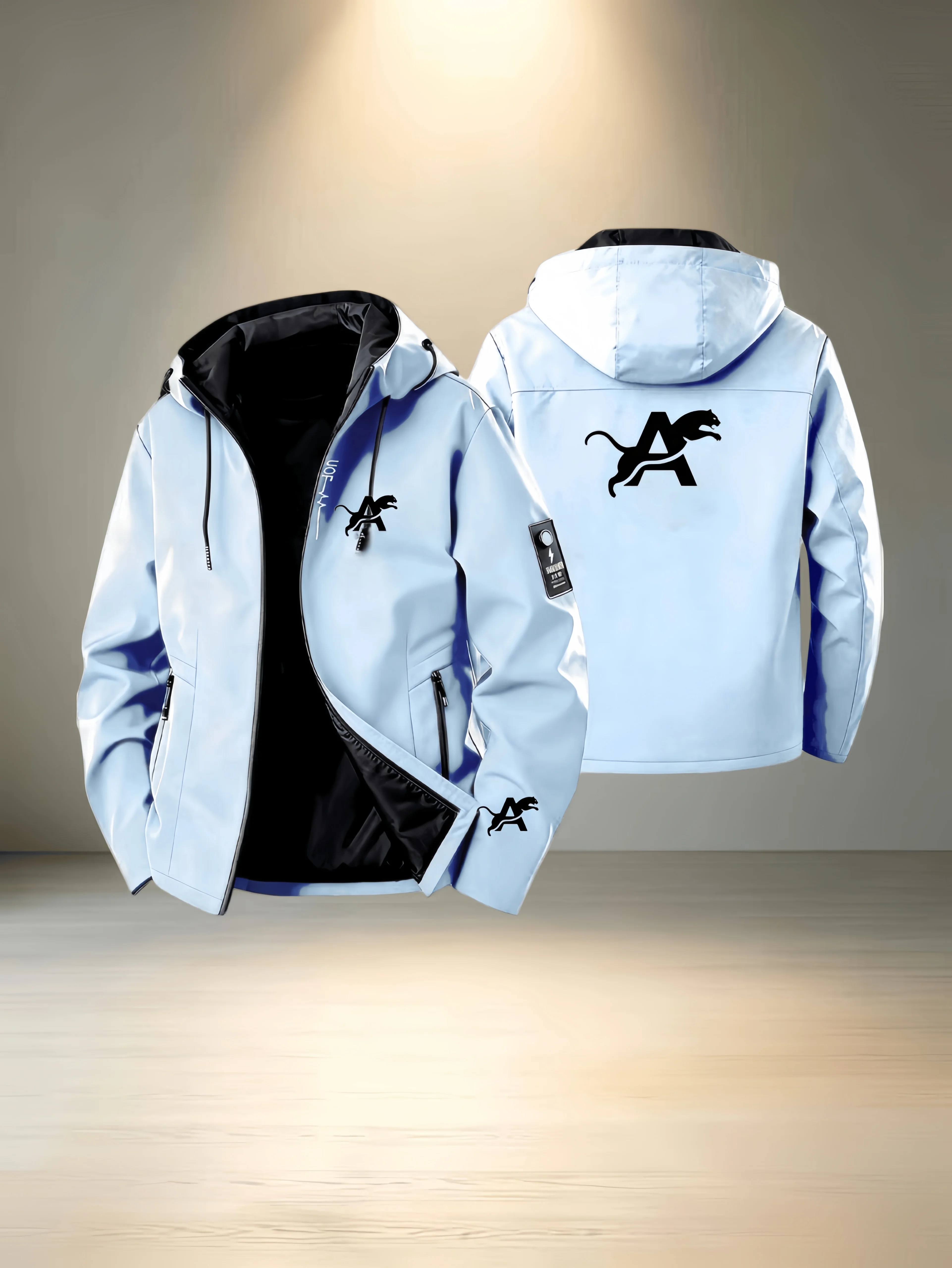 Men's City Style Jacket - Zipper Hood Design, With Zipper Pocket, Adjustable Rope Hood Length, Durable Material