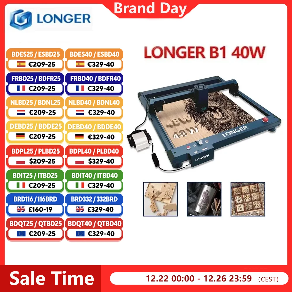 Graveur Laser B1 40W, 36000 mm/min, Diode haute vitesse, technologie Laser, gravure 450x440mm, zone de travail, application USB TF Wifi