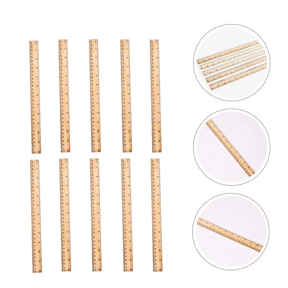 

10Pcs Wooden Straight Ruler Double Scale Clear Graduation for Classroom School Office Home Surveying Mapping Design