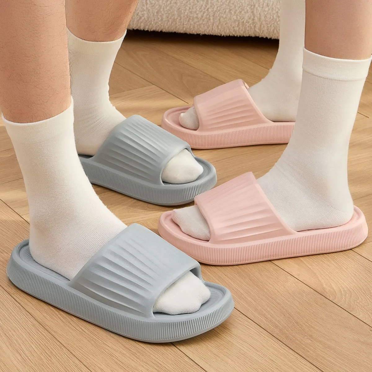 Women Summer Sandals Non-slip EVA Soft Sole Shower Shoes Men Thick Platform Slides Couple Home Concise Fashion Bathroom Slippers - view 4