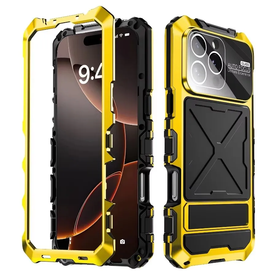 

Силиконовый бампер, противоударный кронштейн для экрана для iPhone 16 15 Pro Max 14, прочный защитный противоударный металлический чехол для телефона